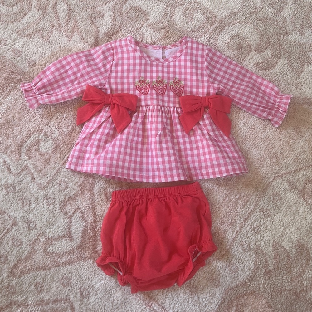 Stitchy Fish strawberry gingham set